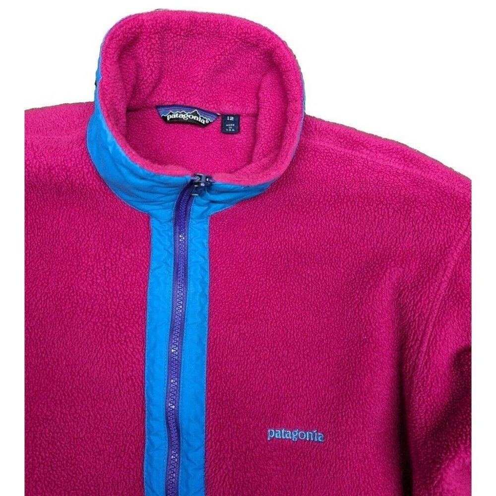 Patagonia Kangaroo Pocket Zip Bright Pink Fleece Jacket Women's Size 12 USA - Picture 10 of 10